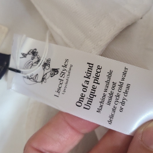 Jean Jacket Size Small White Denim Crystal Fringe Western Rodeo Cowgirl Unique - Picture 6 of 8